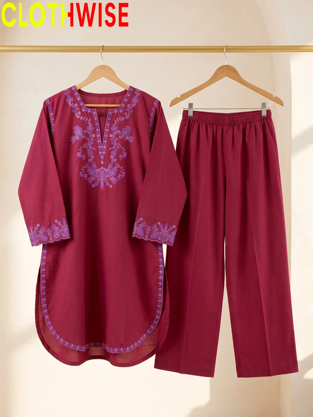 Banafsha 2 Piece Embroidered Co-ord Set | Women's Stitched Cotton Kurta & Flapper