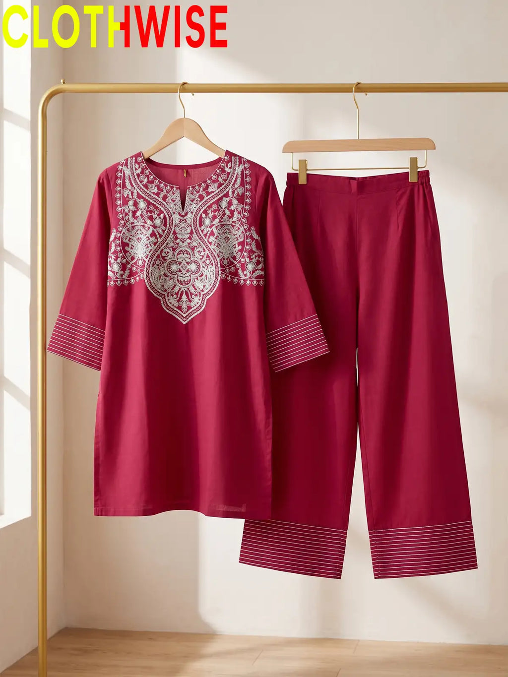 Nisa Embroidered Cotton Co-ord Set for Women | Clothwise
