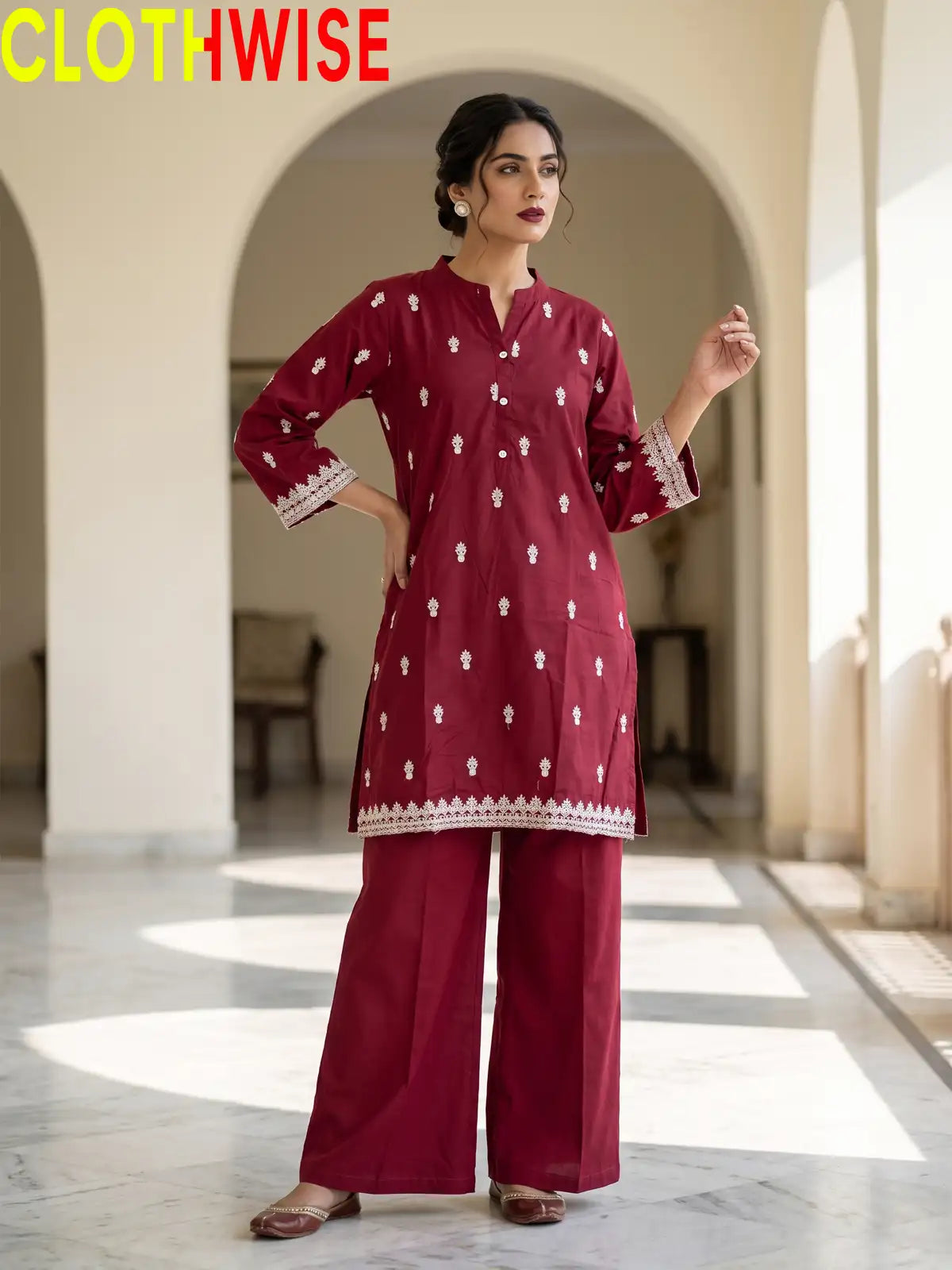 Amal Embroidered Cotton 2-Piece Suit | Booti Kurta with Flapper