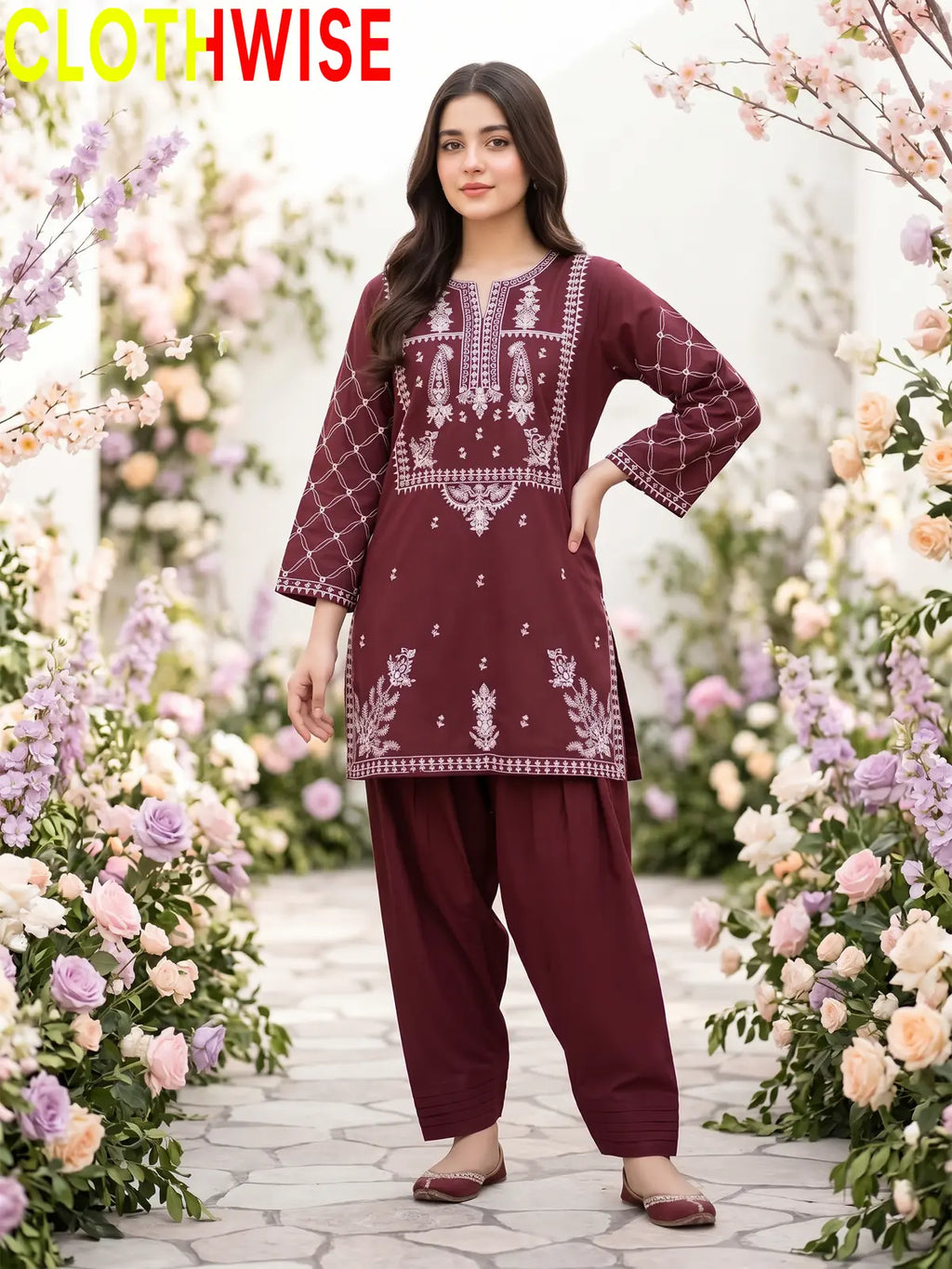 Saccy – Embroidered 2 Piece Kurti & Shalwar Set for Women
