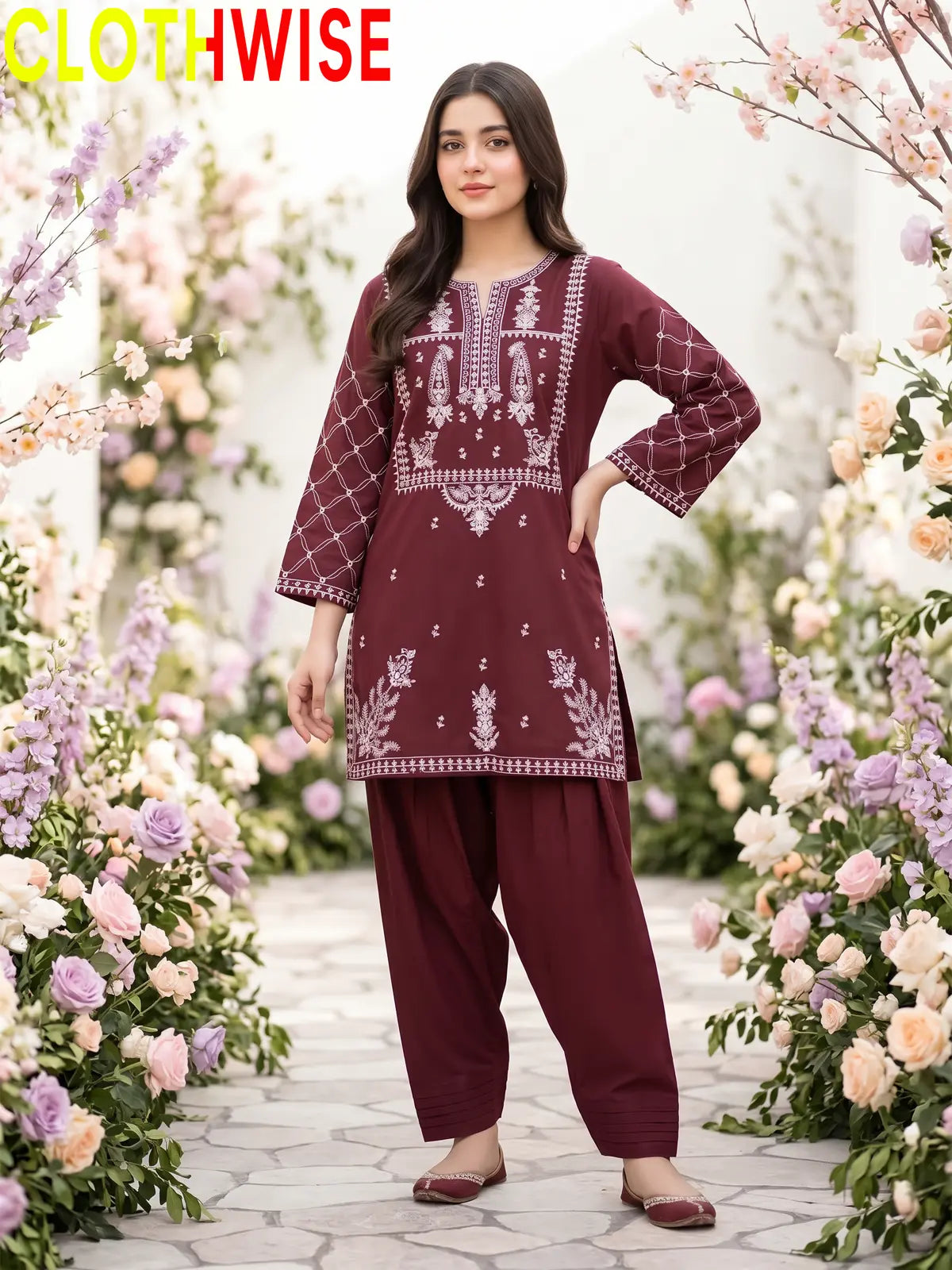 Saccy – Embroidered 2 Piece Kurti & Shalwar Set for Women