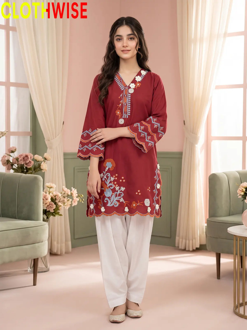 Amaltas – Embroidered Kurti with Shalwar | Women's 2 Piece Suit | Clothwise