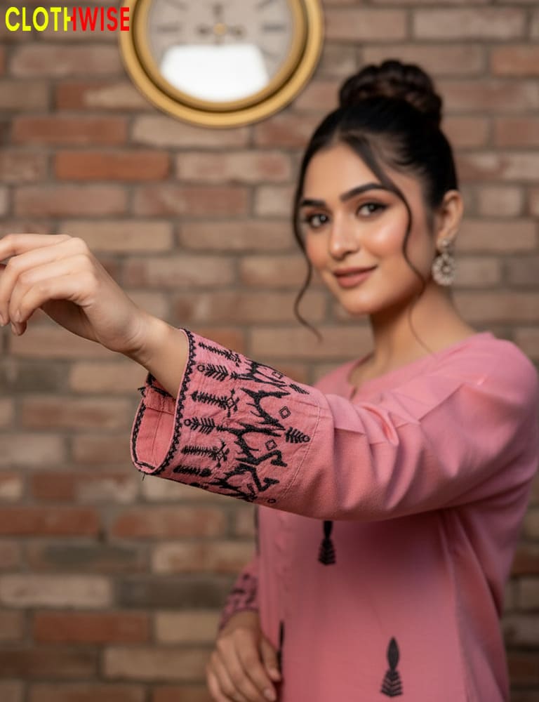 Naqsh - Classy Embroidered Cotton Pink Co-ord Set | CLOTHWISE