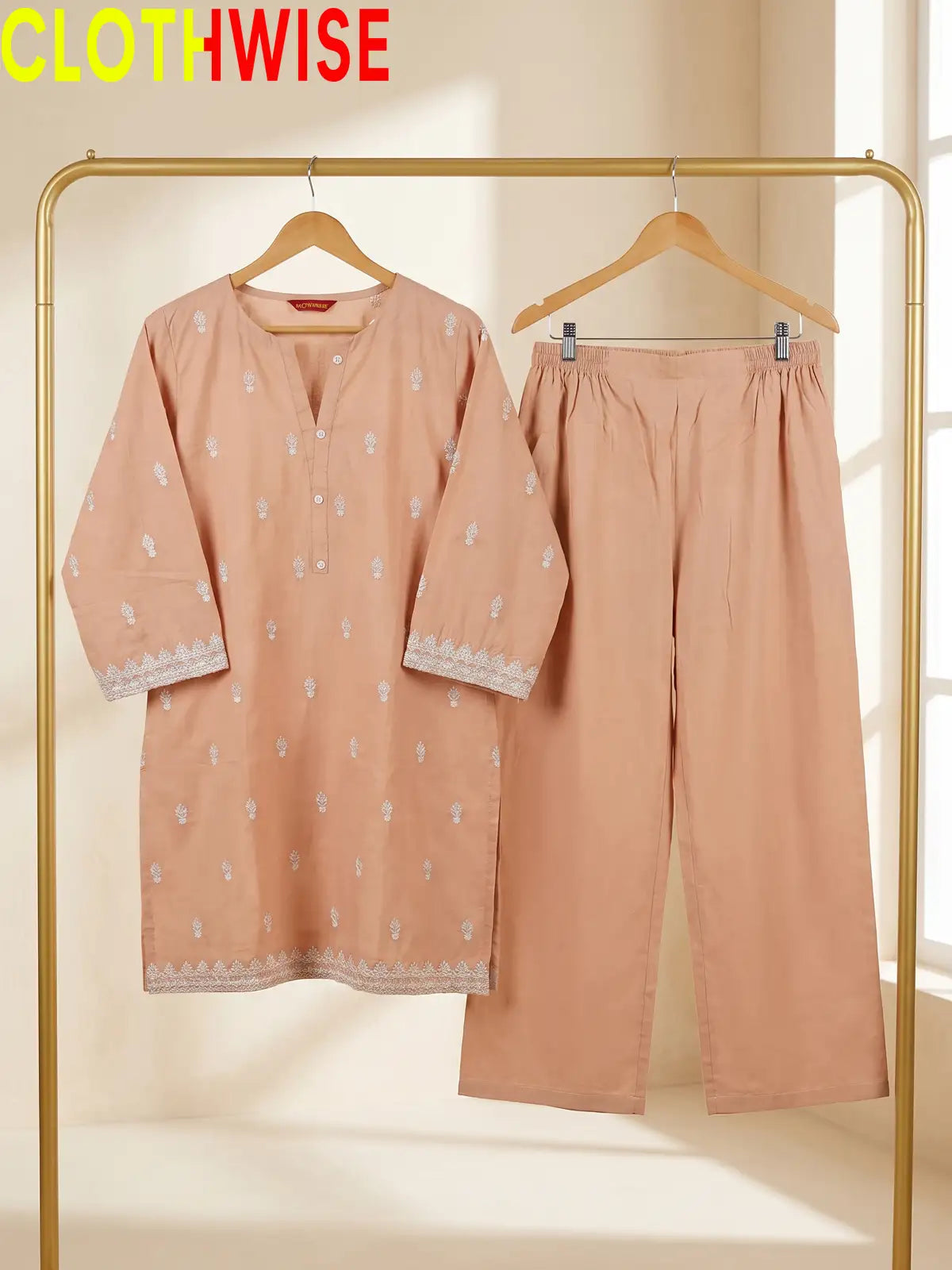 Amal Embroidered Cotton 2-Piece Suit | Booti Kurta with Flapper