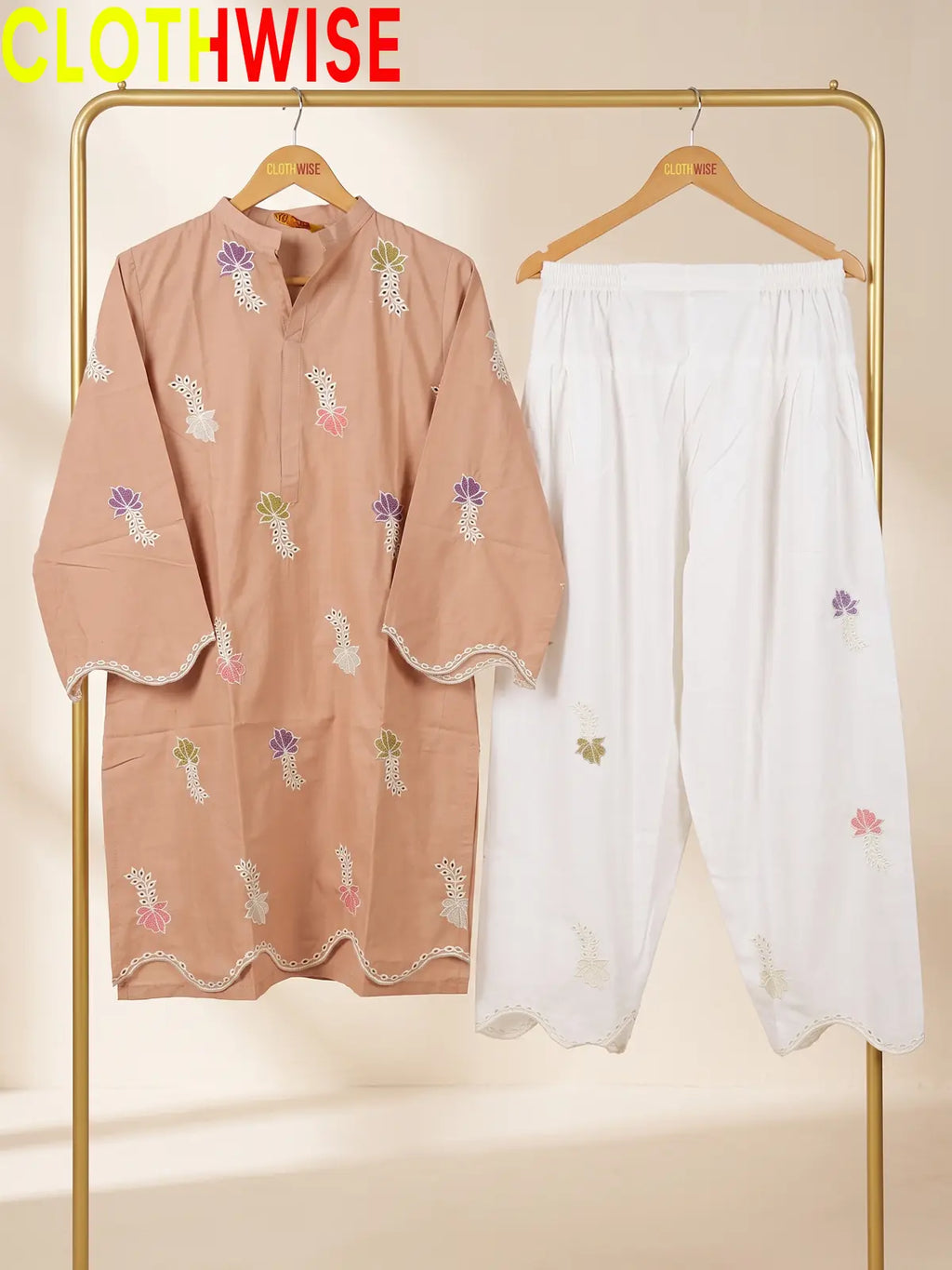 Khushi - Embroidered Cotton Kurti with Scalloped Hem & Shalwar