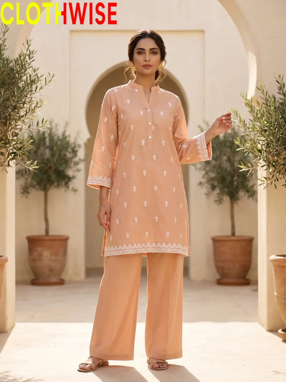 Amal Embroidered Cotton 2-Piece Suit | Booti Kurta with Flapper