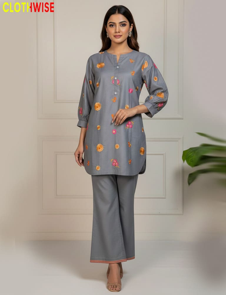 women wearing grey co-ord set by clothwise