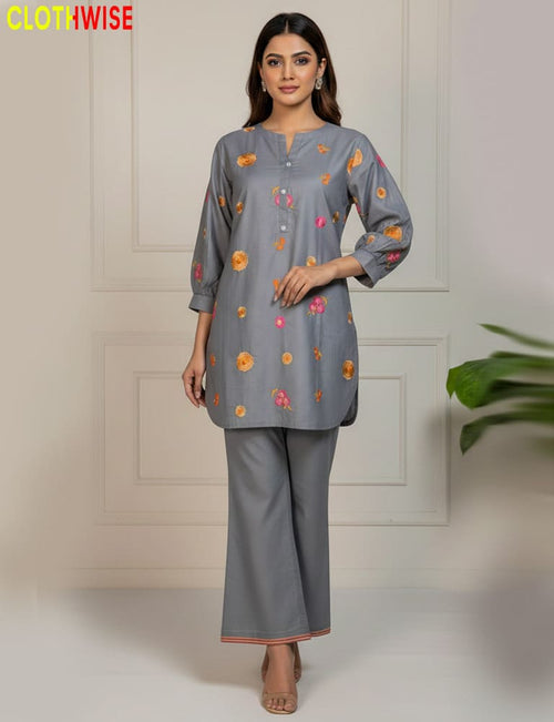 women wearing grey co-ord set by clothwise