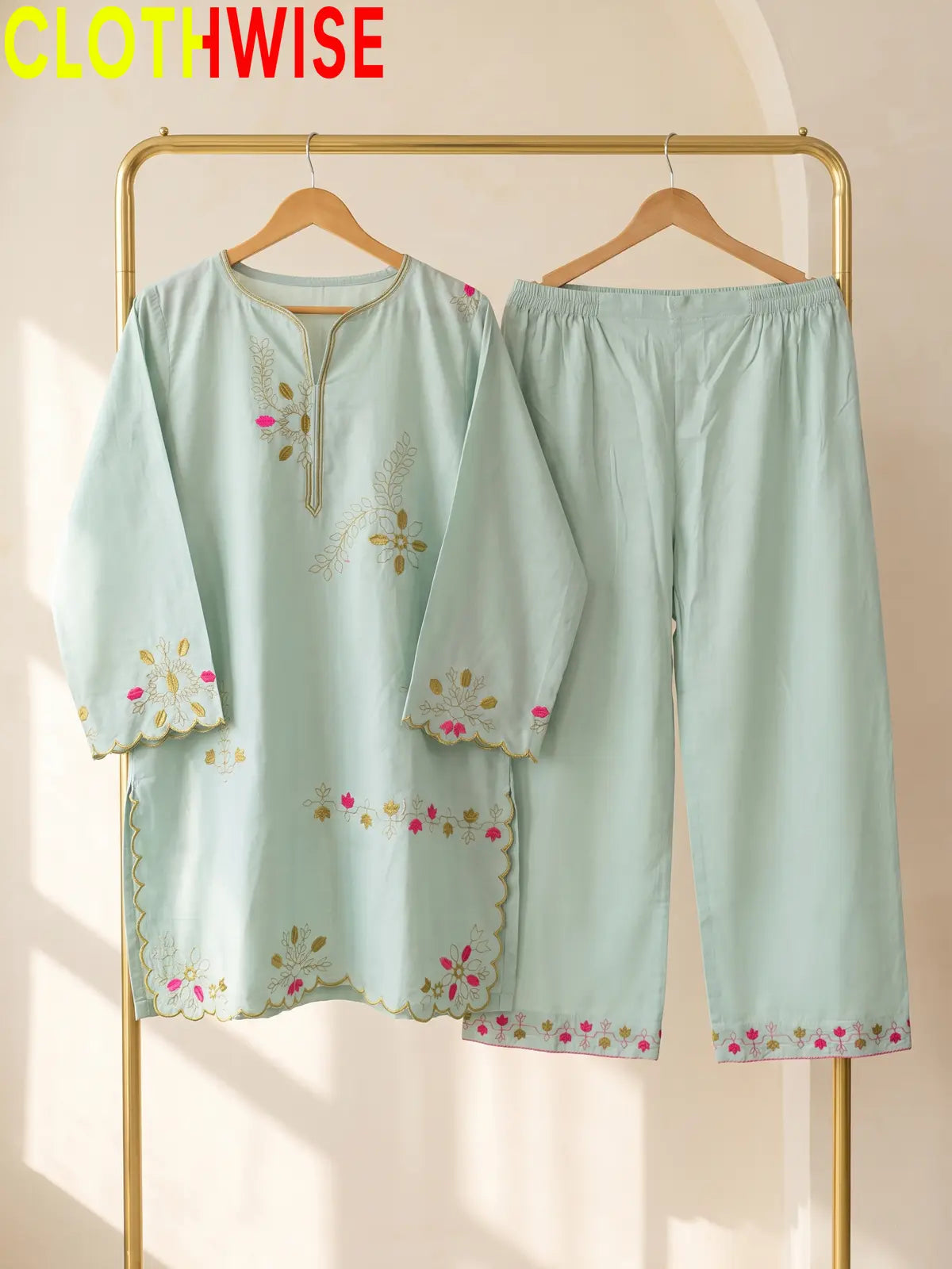 Amber Embroidered Cotton Co-Ord Set | Stitched 2 Piece Suit – CLOTHWISE