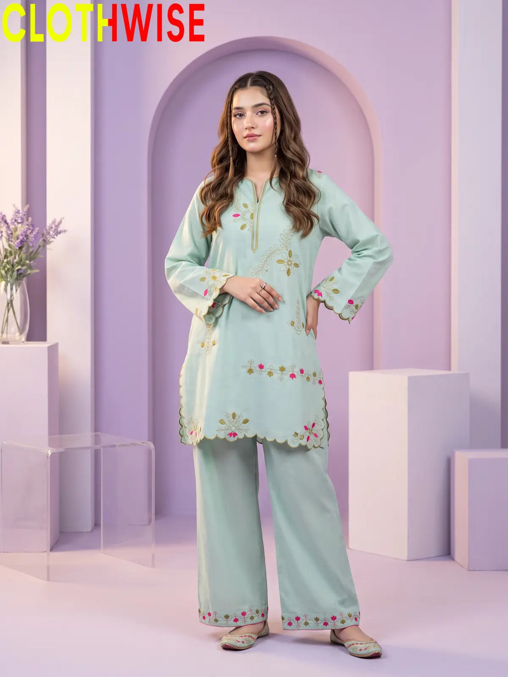 Amber Embroidered Cotton Co-Ord Set | Stitched 2 Piece Suit – CLOTHWISE