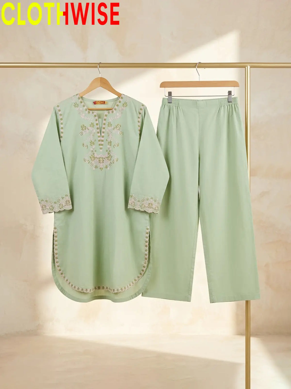 Banafsha 2 Piece Embroidered Co-ord Set | Women's Stitched Cotton Kurta & Flapper