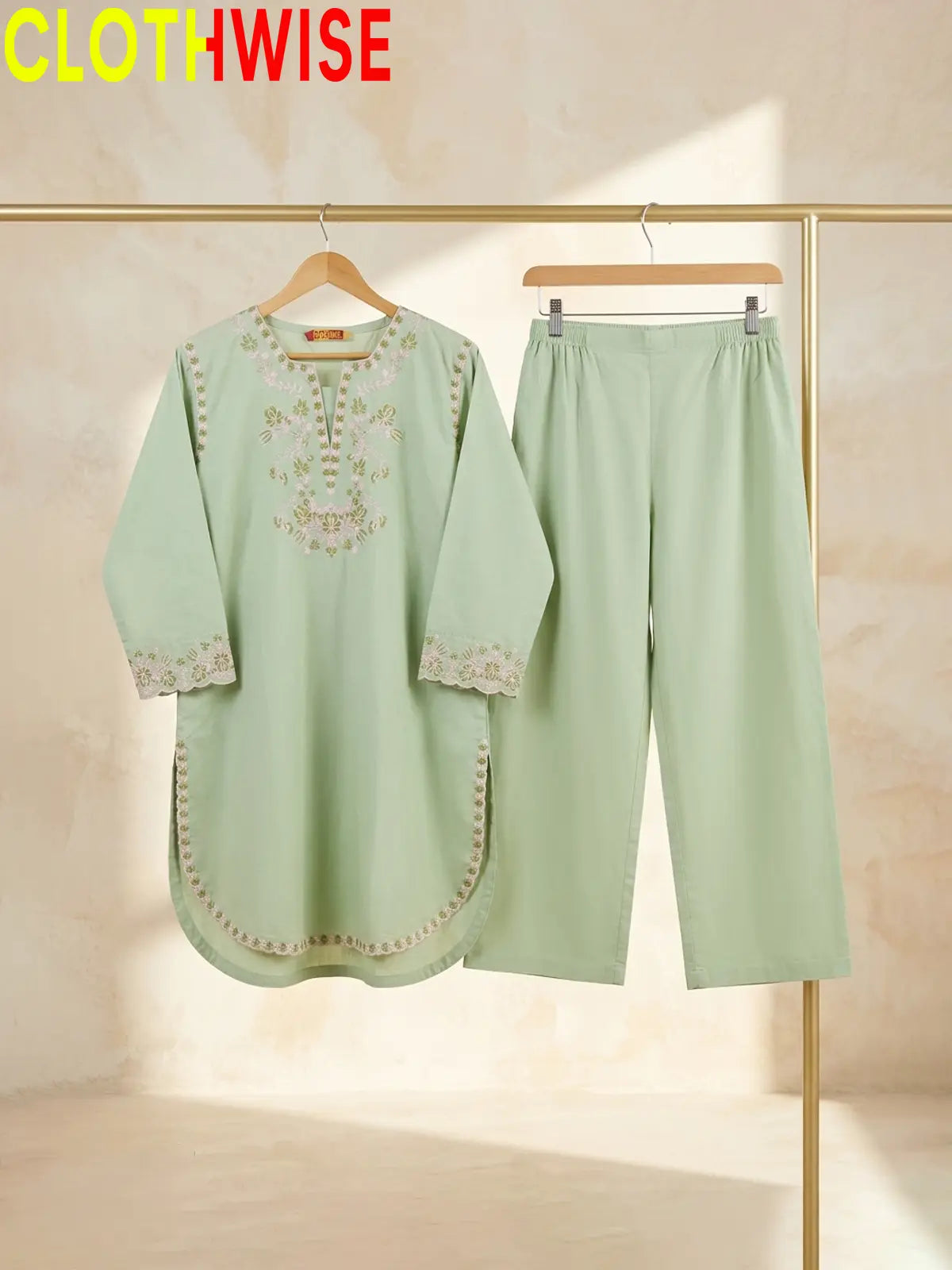 Banafsha 2 Piece Embroidered Co-ord Set | Women's Stitched Cotton Kurta & Flapper
