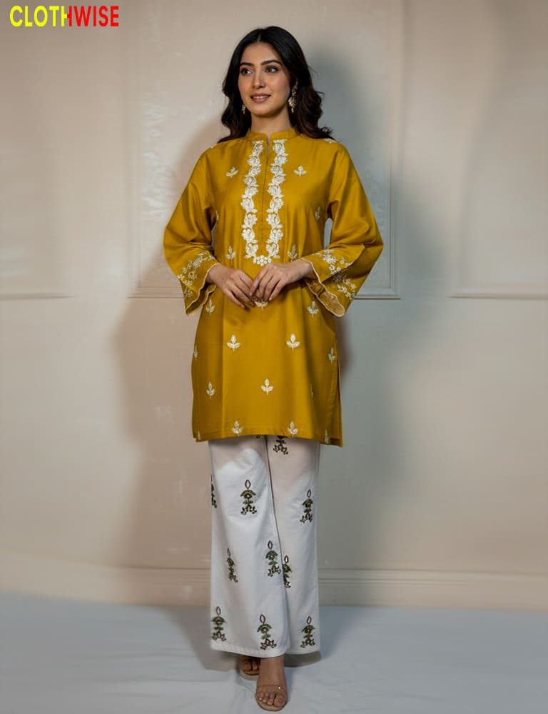 women wearing mustard co-ord set