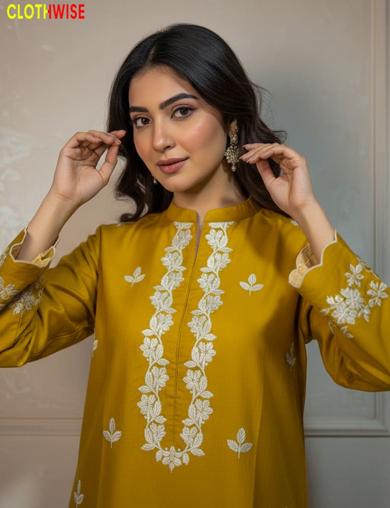 women wearing mustard co-ord set by clothwise