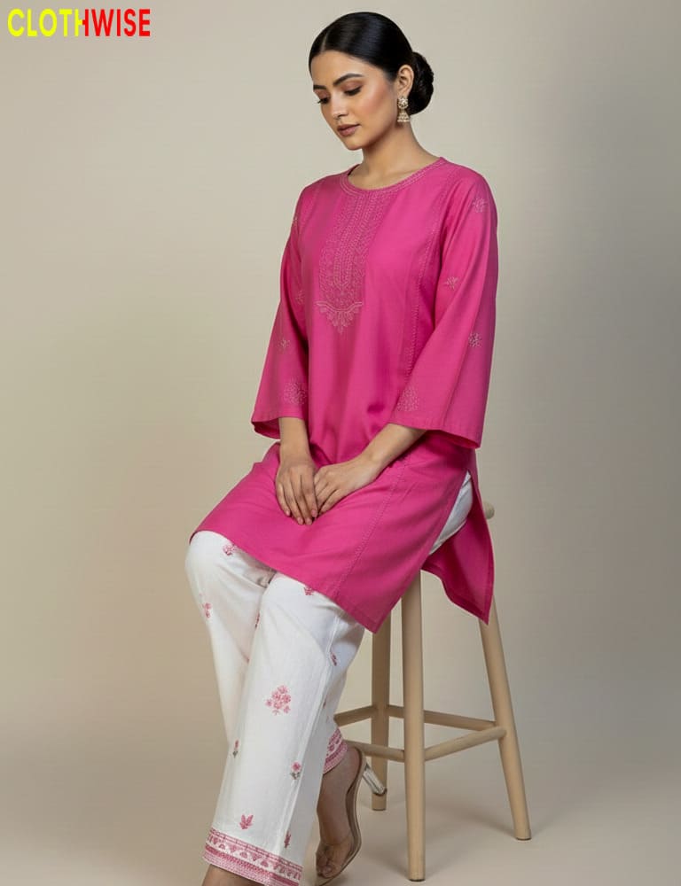 women wearing cotton embroidered co-ord set