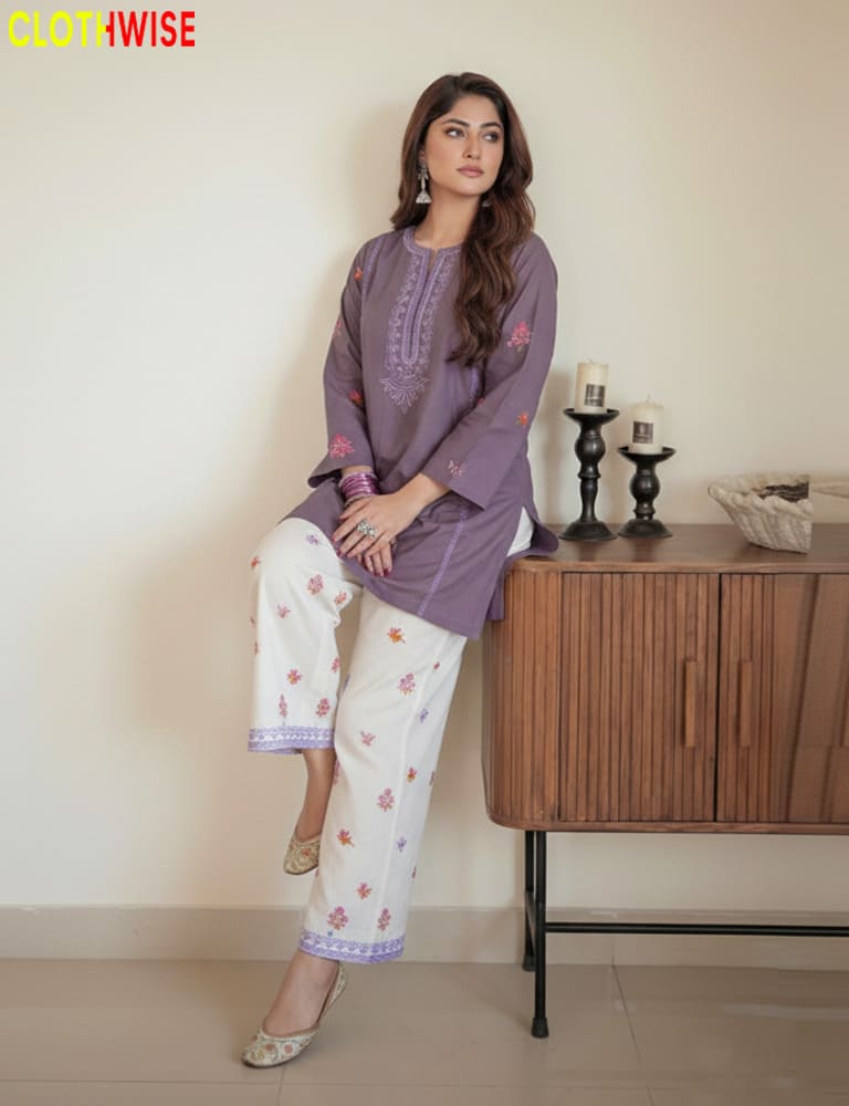 Inspired by Hania Amir: Clothwise Embroidered Cotton Berry Co-ord Set