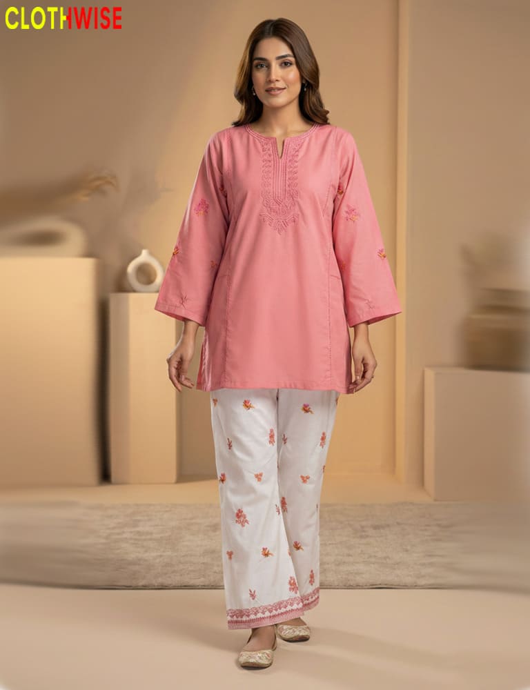 Inspired by Hania Amir: Clothwise Embroidered Cotton Pink Co-ord Set