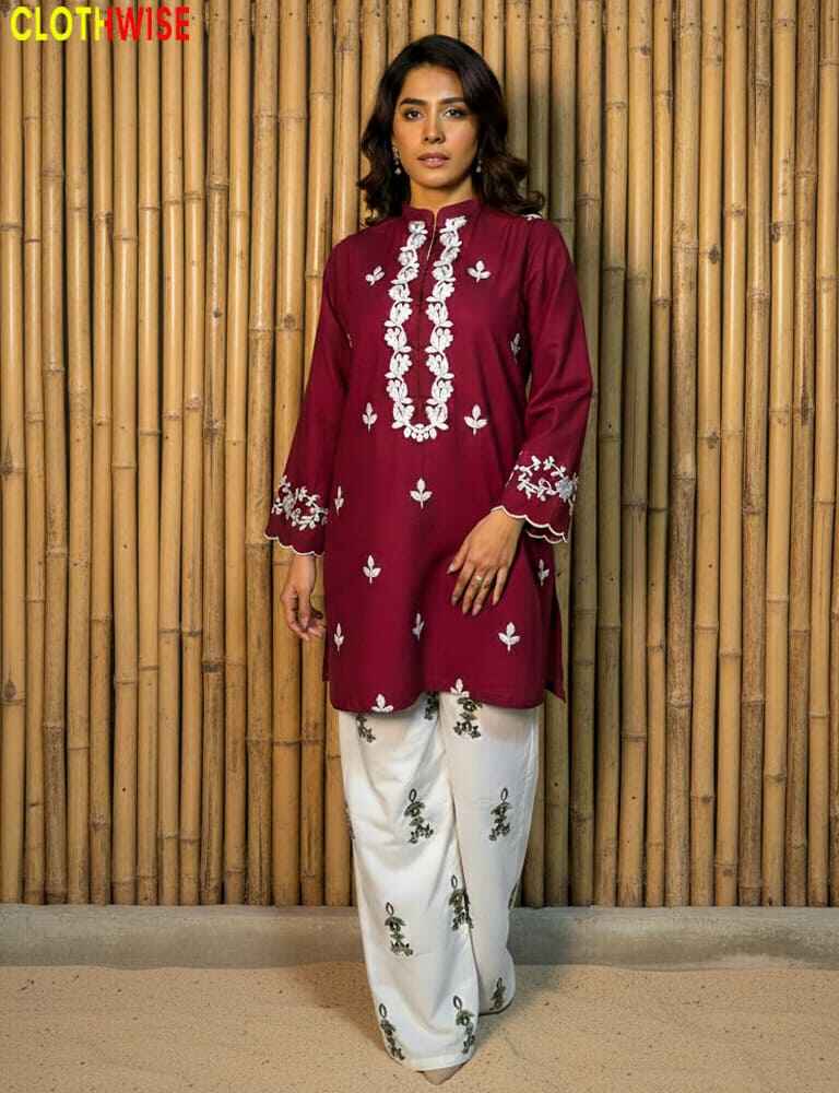 women wearing maroon trending co-ord set by clothwise