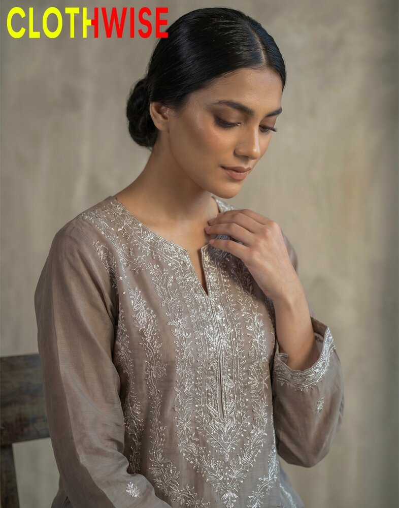 Ornate – Earthy Mud Brown Embroidered 3-Piece Lawn Suit with Chiffon Dupatta - Pakistani Women Pret | CLOTHWISE