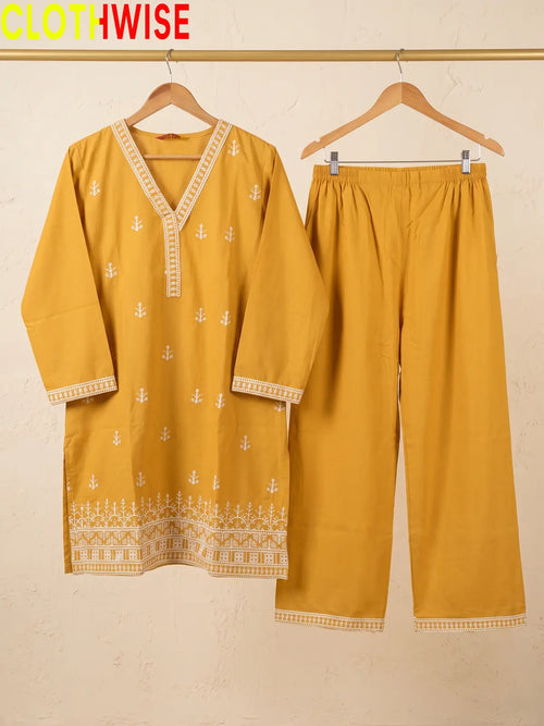 Mustard Cross Stitch embroidered cotton suit on hanger – CLOTHWISE