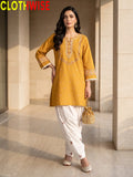 Noor Mustard Embroidered Cotton Suit - Standing View