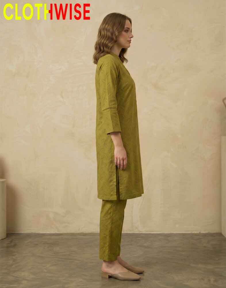 Zayra - Olive Mustard Printed 2 Piece Lawn Suit - Pakistani Women Pret | CLOTHWISE