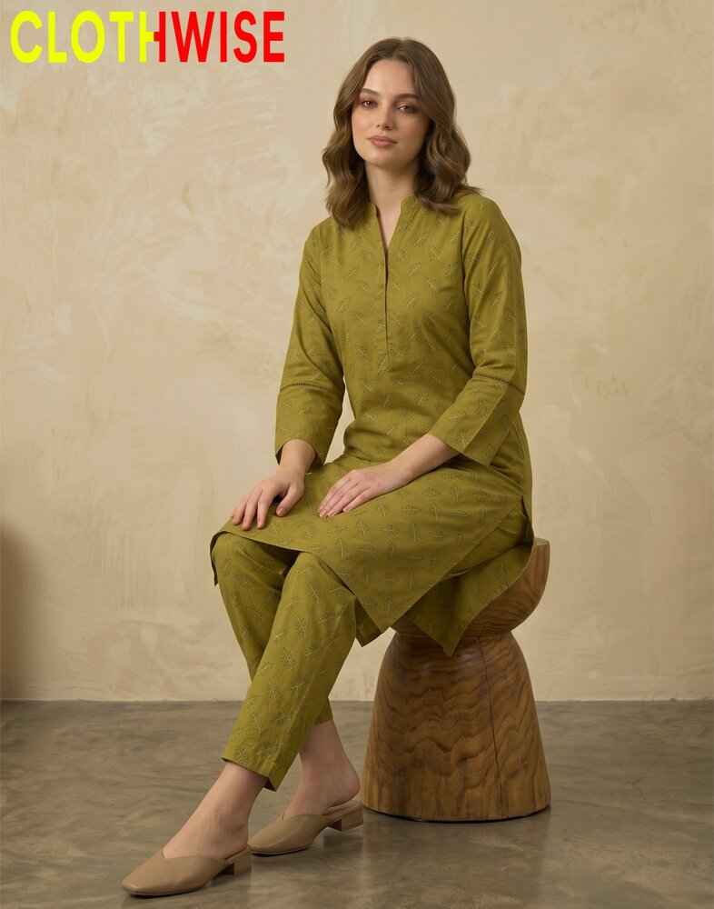Zayra - Olive Mustard Printed 2 Piece Lawn Suit - Pakistani Women Pret | CLOTHWISE
