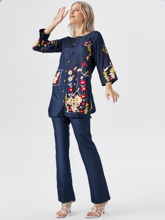 ESMIRA – Heavy Embroidered Cotton Co-Ord Set (2-Piece)