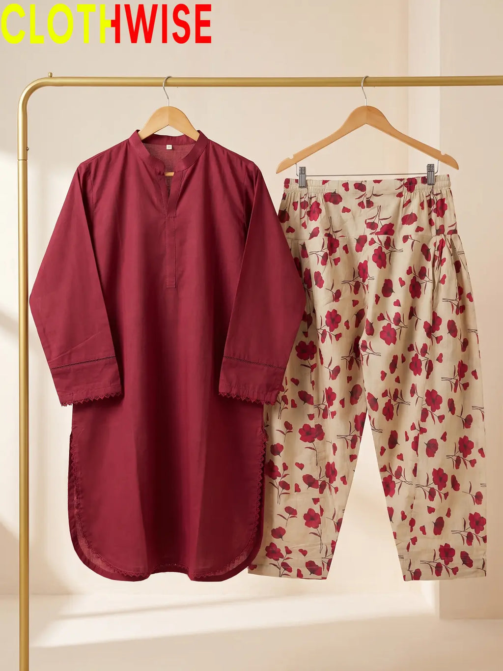 Nazakat Maroon lawn top on hanger