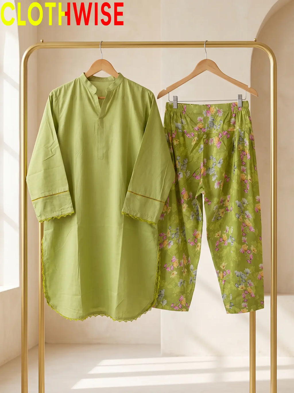 Nazakat Parrot Green lawn top on hanger