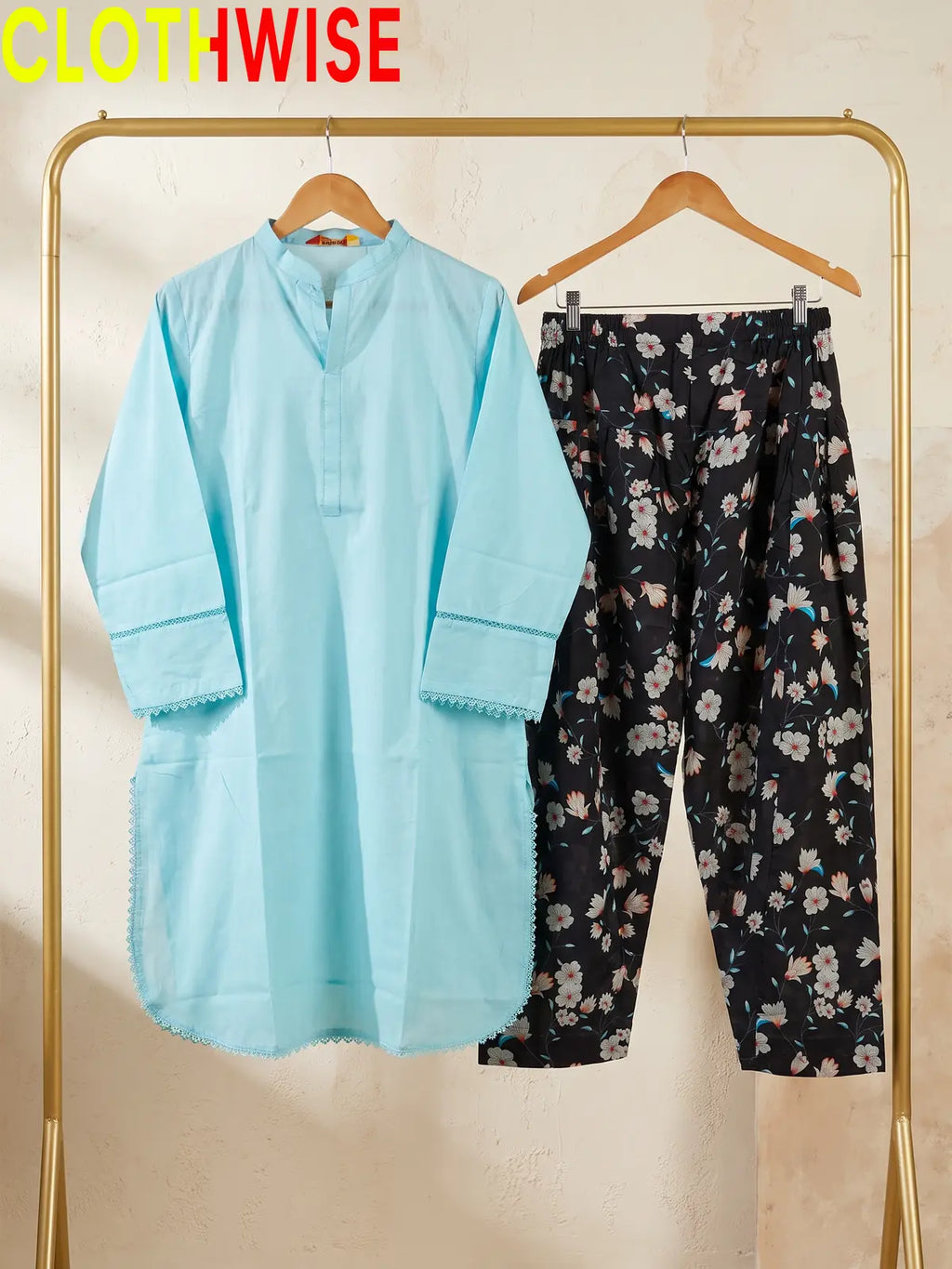 Nazakat Sky Blue lawn top on hanger