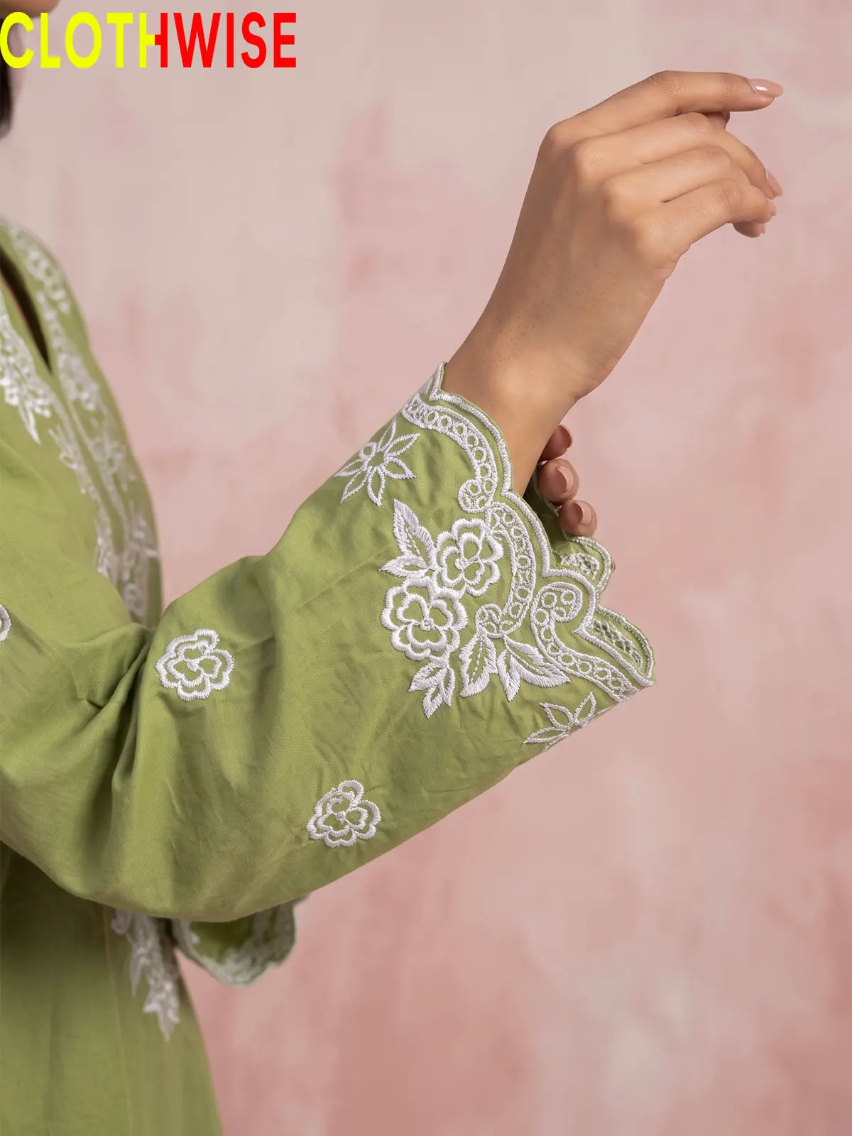 Muskaan Olive Suit – Embroidered Sleeve Detail
