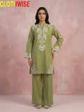 Muskaan Olive Embroidered 2-Piece Cotton Suit – Front View