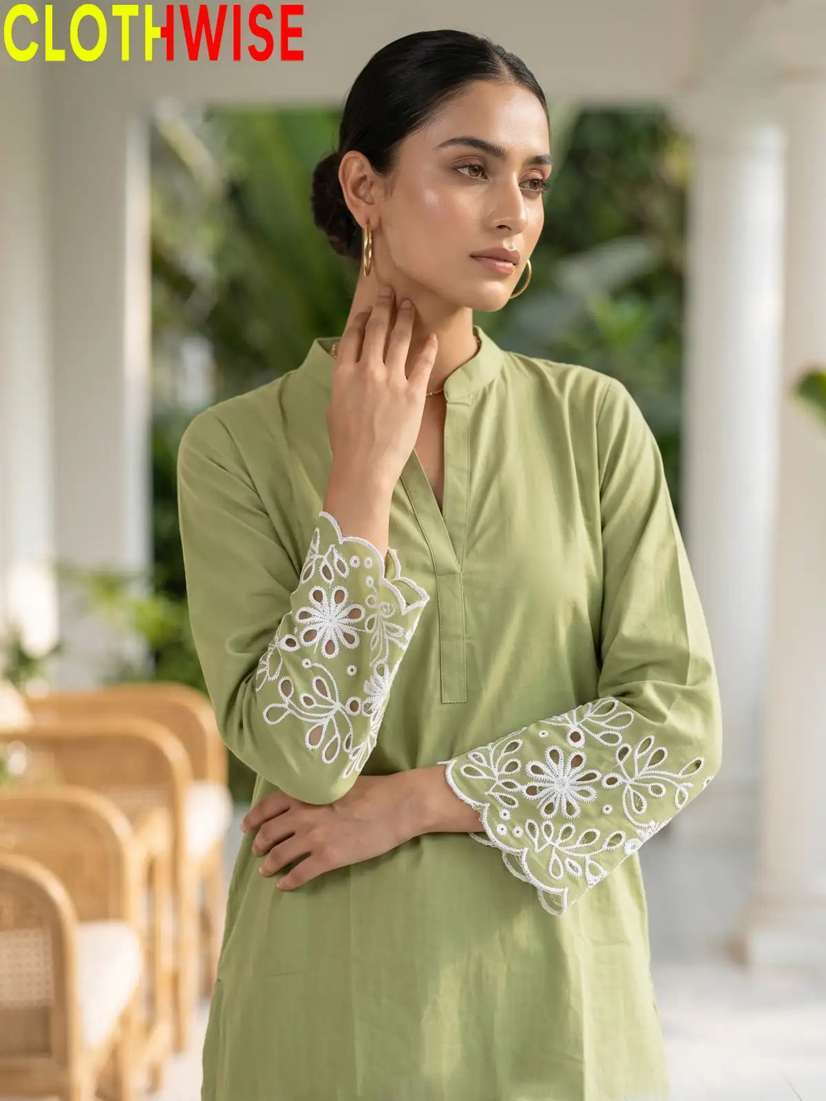 Aserin Laser Cutwork Cotton Suit | Embroidered Kurti with Wide Leg Flapper