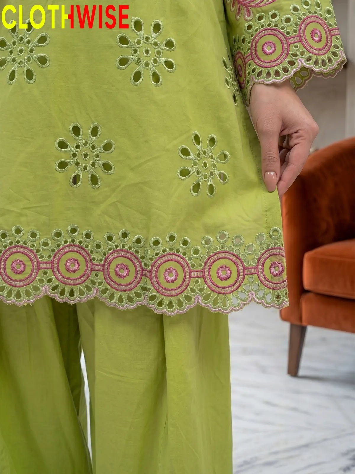 Nazakat Olive Premium Laser Embroidered Cotton Co-ord Set - Pakistani Women Pret | CLOTHWISE