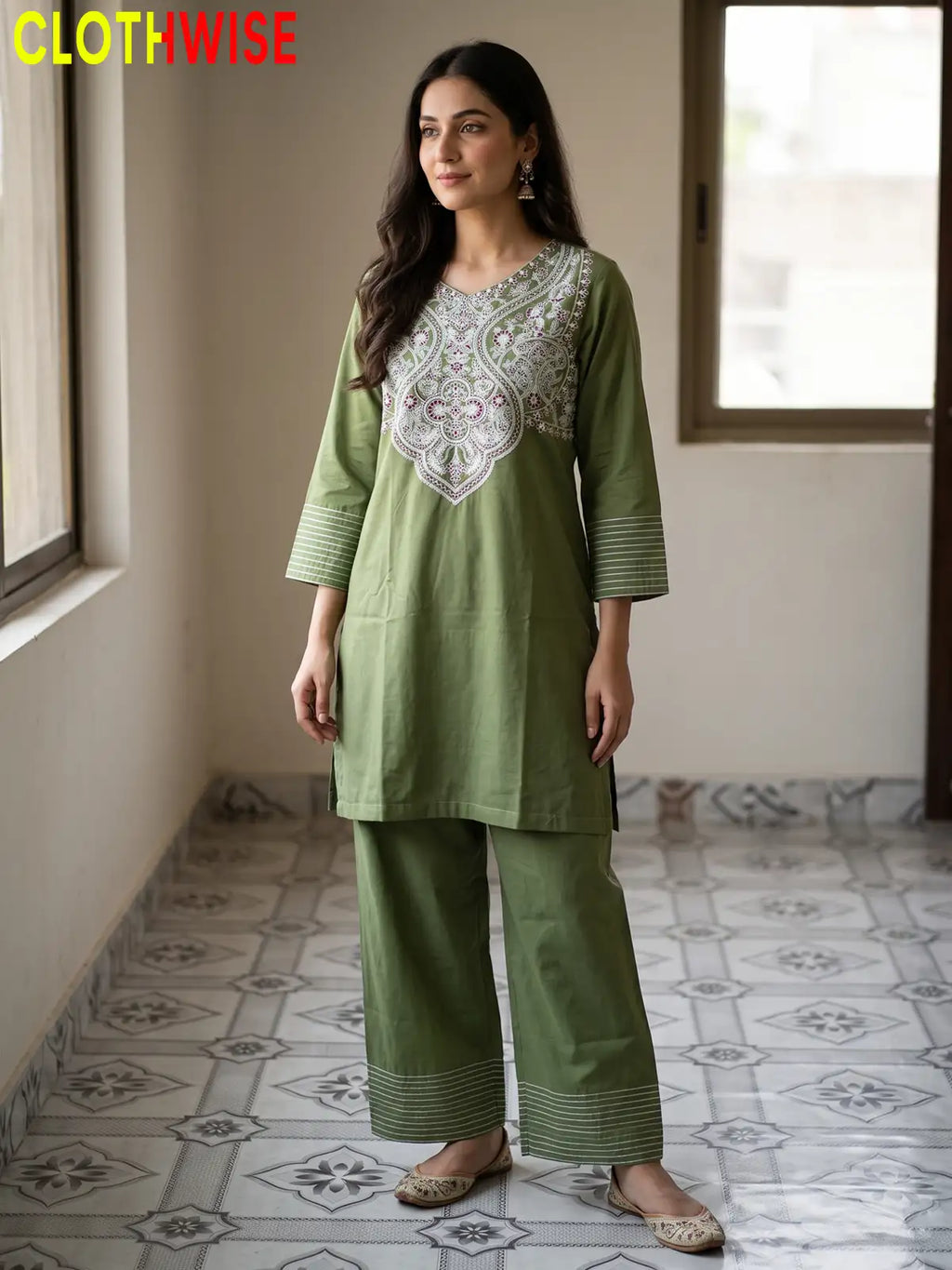 Nisa Embroidered Cotton Co-ord Set for Women | Clothwise