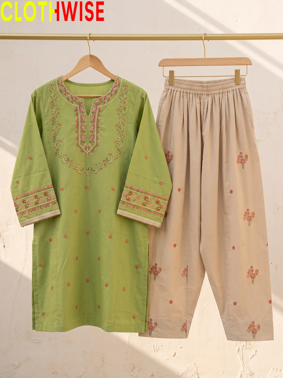 Noor – Embroidered Cotton Kurta with Floral Farshi Shalwar | 2Pc Stitched Suit