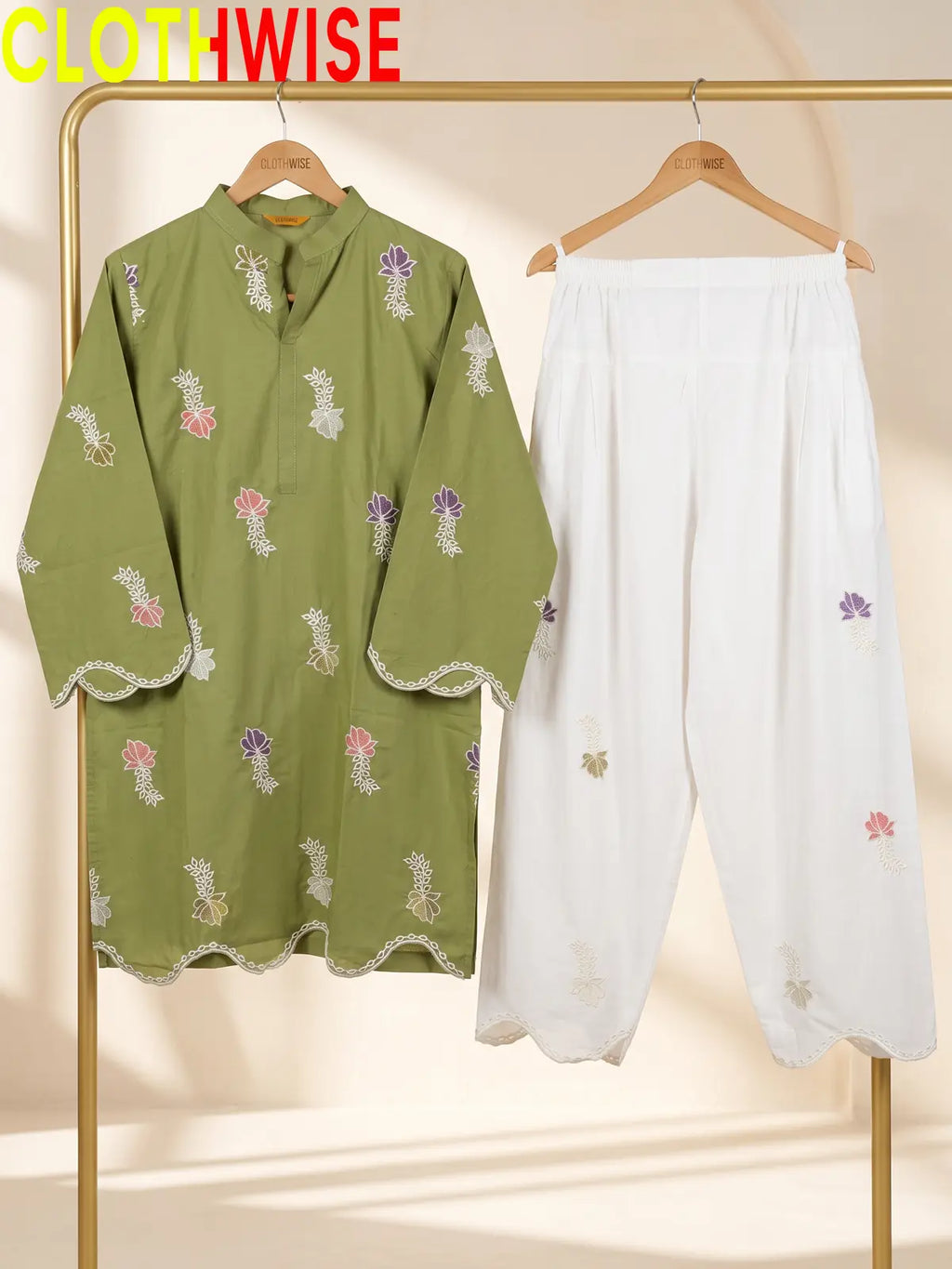 Khushi - Embroidered Cotton Kurti with Scalloped Hem & Shalwar