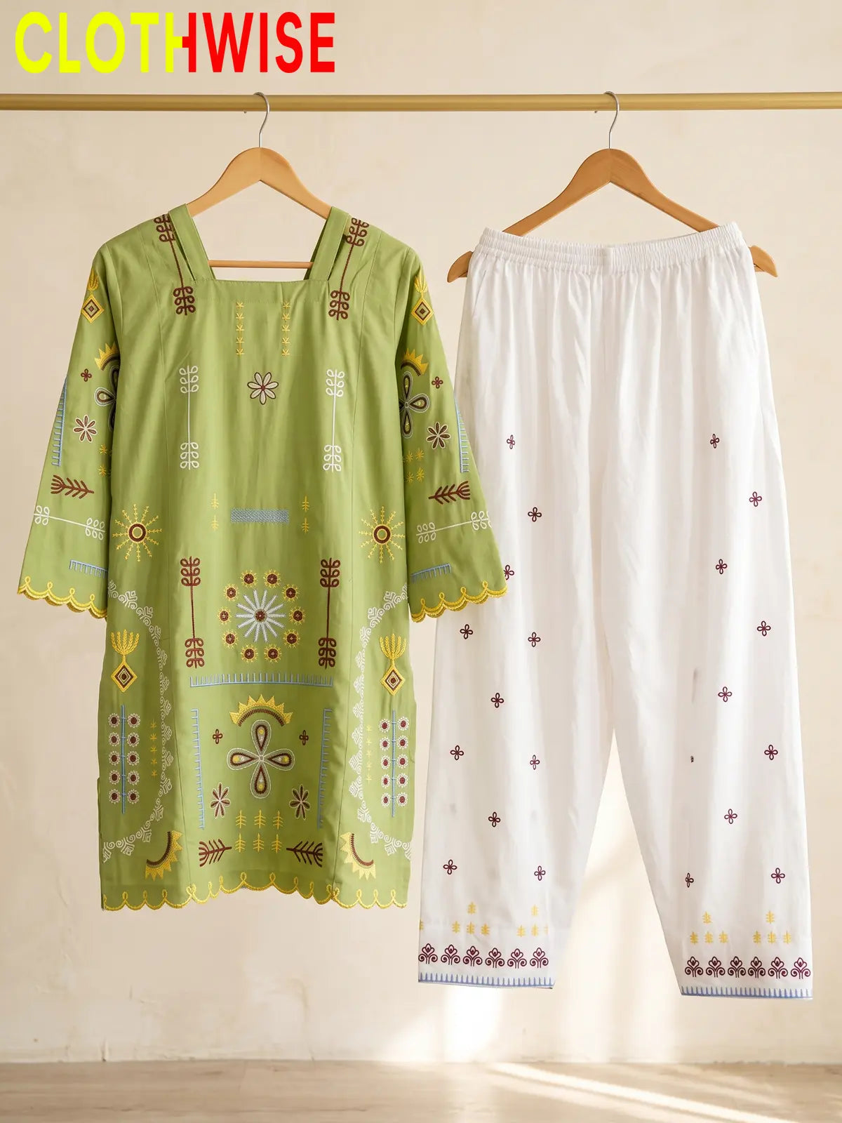 Tehzeeb | Embroidered 2-Piece Kurta Shalwar Set | Square Neck, Scalloped Hem