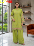 Nazakat Olive Premium Laser Embroidered Cotton Co-ord Set - Pakistani Women Pret | CLOTHWISE