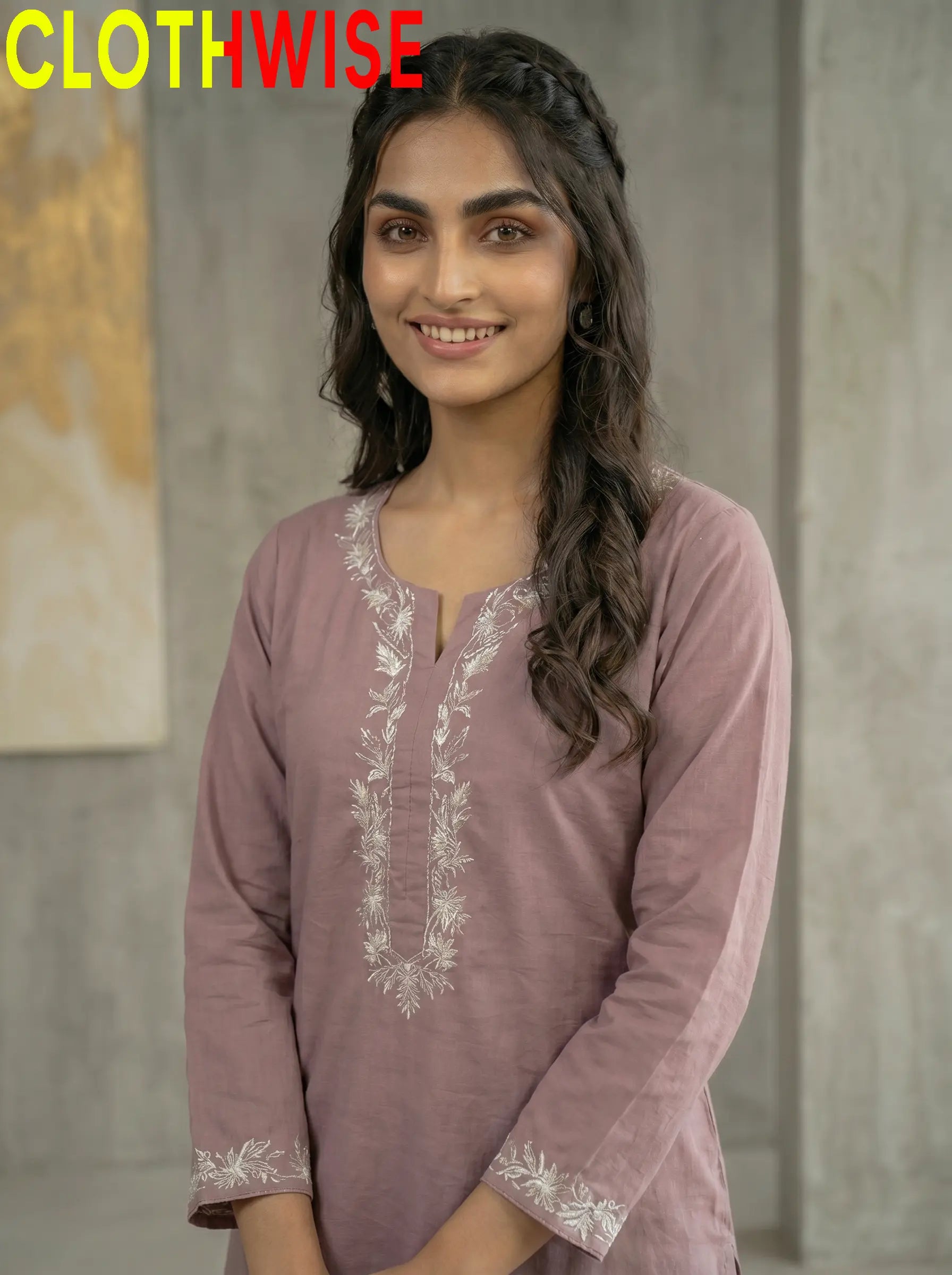 Naqsh Onion Pink Embroidered Cotton Co-ord Set Close-up Embroidery Detail – Clothwise