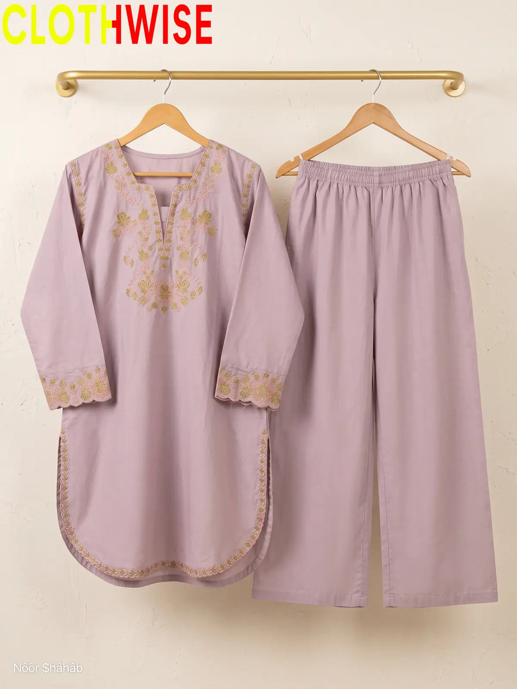 Banafsha 2 Piece Embroidered Co-ord Set | Women's Stitched Cotton Kurta & Flapper