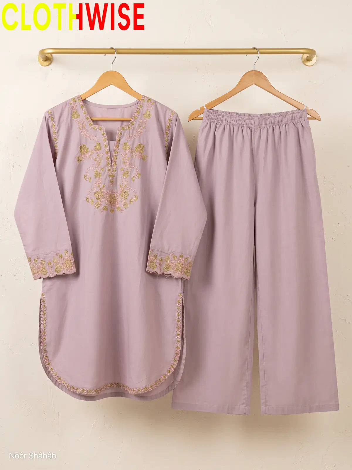 Banafsha 2 Piece Embroidered Co-ord Set | Women's Stitched Cotton Kurta & Flapper
