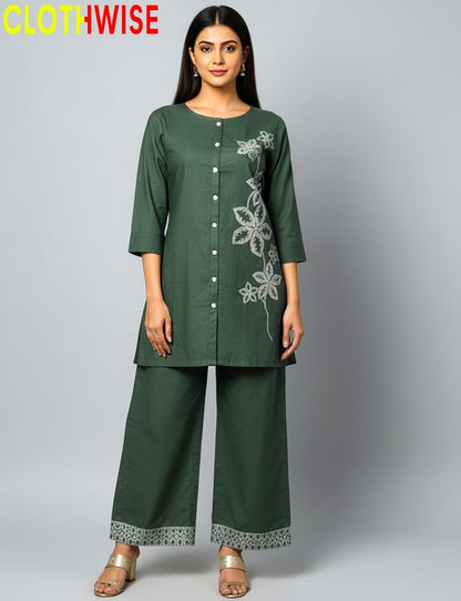 Classic cotton embroidered two piece co ord set for women