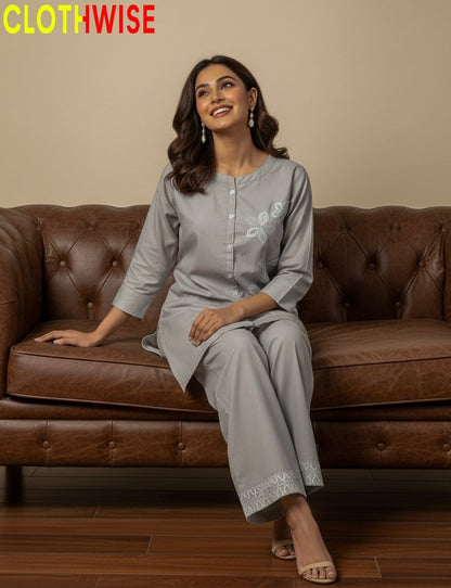 Soft cotton embroidered co ord set for modern women