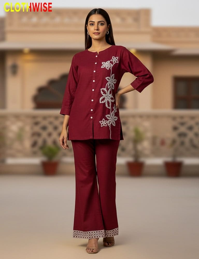Safina: Elegant Western Cotton Embroidered Co-ord Set by CLOTHWISE
