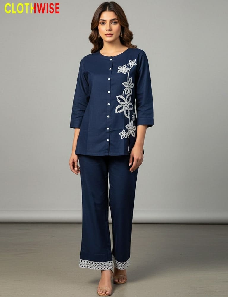 Safina: Elegant Western Cotton Embroidered Co-ord Set by CLOTHWISE