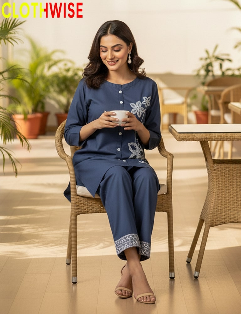 Premium cotton embroidered shirt trouser set for ladies