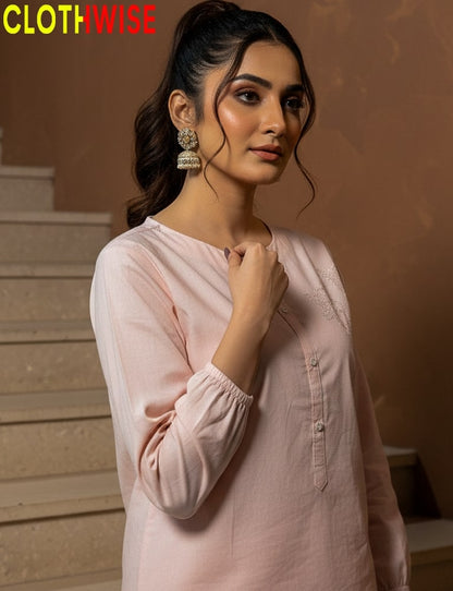 Womens cotton co-ord set with fine embroidery work