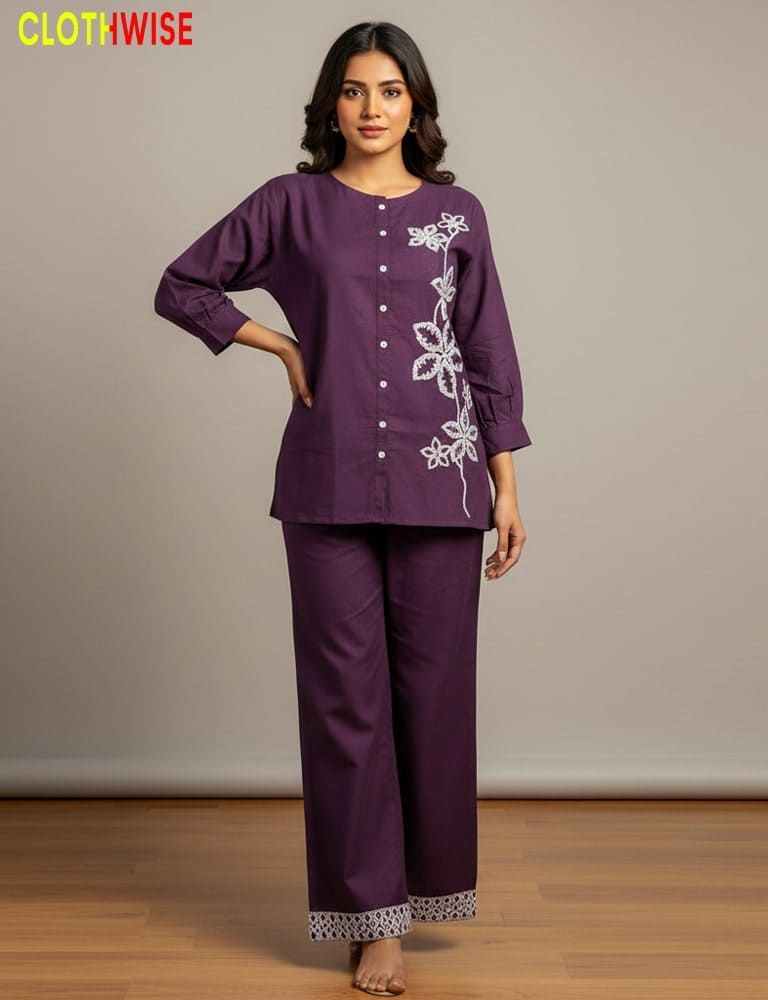 Safina: Elegant Western Cotton Embroidered Co-ord Set by CLOTHWISE